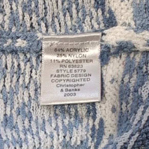 VTG Christopher & Banks Winter Blue White Cardigan Sweater MEDIUM Full Zip - Picture 5 of 16